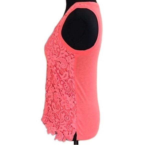 J Crew coral scoop neck tank top with crochet overlay, size XXS - Picture 3 of 5